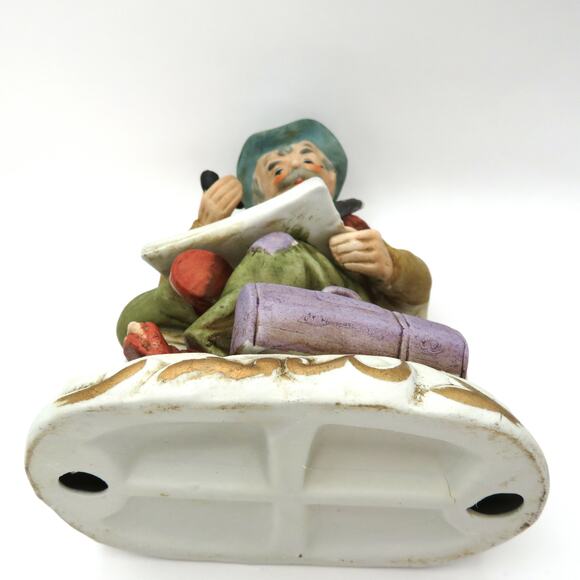 Vintage Chalkware/Ceramic Musician Figurine Old Man with Pipe and Clarinet 8" - Picture 8 of 9